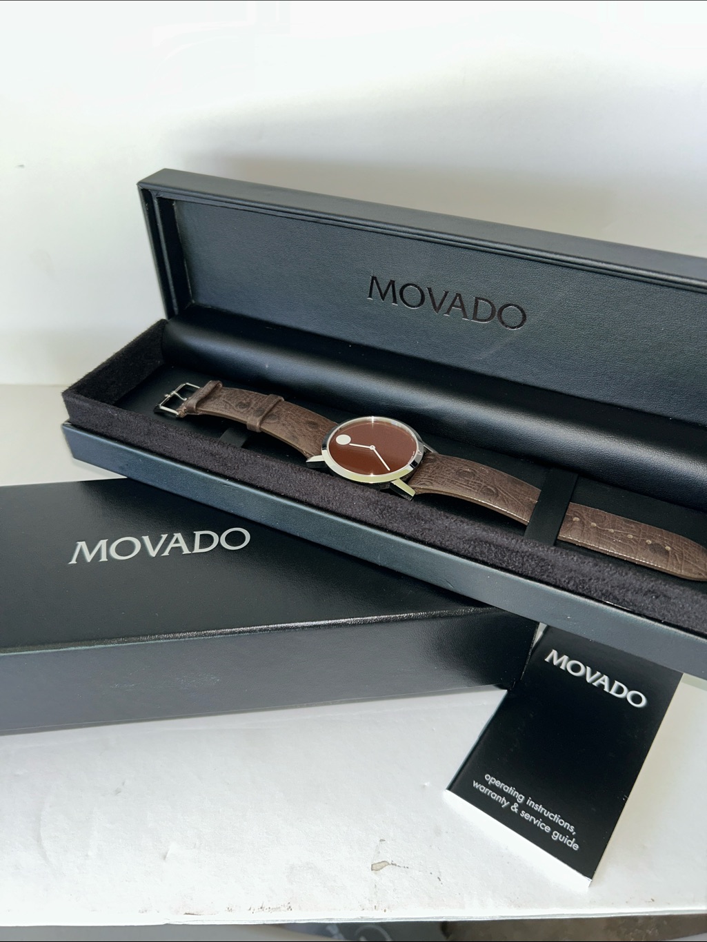 Movado Bold Brown Museum Dial & Ostrich Leather Strap Unisex Watch #0606221